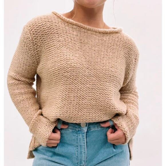 Wooden Ships Georgie Tan Chunky Knit  Crew Sweater S/M - Picture 1 of 6
